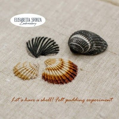 Sea Shells Embroidery, Oyster Embroidery, Seashells Embroidery Designs, Seashell Embroidery, Elisabetta Sforza, Sea Embroidery, Couching Embroidery, Shell Embroidery, Couching Stitch