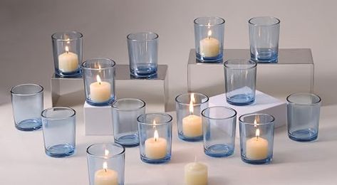 Blue Votive Candle Holders, Candle Manufacturers, Blue Wedding Centerpieces, Elegant Centerpiece, Tealight Candles, Centerpieces Wedding, Shower Centerpieces, Elegant Centerpieces, Custom Candles