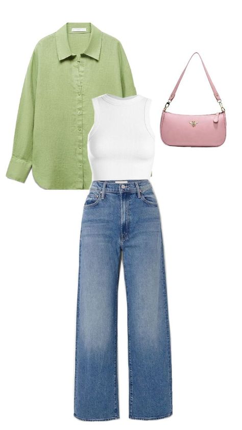 green shirt outfit basic white top outfit blue jeans  outfit Basic White Top Outfit, Green Shirt Outfit, Outfit Blue Jeans, White Top Outfit, Green Shirt Outfits, Blue Jeans Outfit, White Tops Outfit, Outfit Basic, Blue Jean Outfits