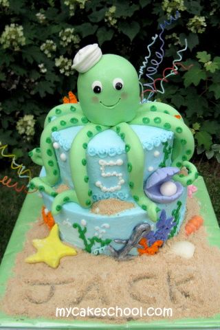 Octopus cake...click on the photo and it teaches you how to make these cute cakes! 3d Octopus, Octopus Cake, Sea Cakes, Beach Cakes, Animal Cakes, Gateaux Cake, Cake Decorating Tutorials, Occasion Cakes, Cake Tutorial