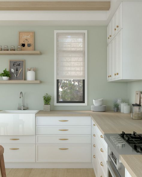 Light Green Kitchen Walls, Sage Green Kitchen Walls, Green Kitchen Paint, Small Kitchen Colors, Light Green Kitchen, Green Kitchen Walls, Blue Kitchen Walls, Best Wall Colors, Grey Kitchen Walls