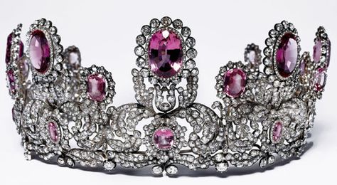 Pink Topaz Tiara of Princess Marie of Wuerttemberg Topaz Tiara, Royal Crown Jewels, Royal Crowns, Royal Tiaras, Beautiful Tiaras, Diamond Tiara, Family Jewels, Royal Jewels, Pink Topaz