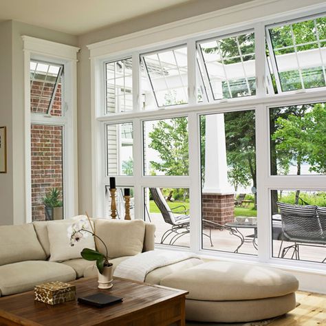 Casement Windows Exterior, Awning Window, Custom Awnings, Awning Windows, Residential Windows, Sunroom Decorating, Indoor Window, New Windows, Window Awnings