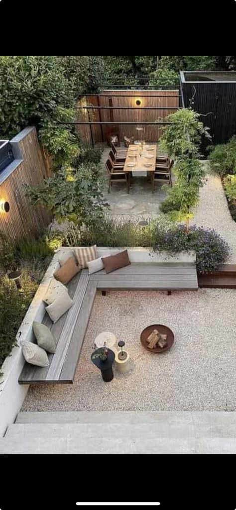 Front Garden Simple, Modern Backyard Ideas On A Budget, Scandinavian Backyard Ideas, Medium Size Garden Ideas, Two Tier Patio, New Build Front Garden, Medium Garden Design Ideas, Newbuild Garden Ideas, L Shaped Garden Ideas