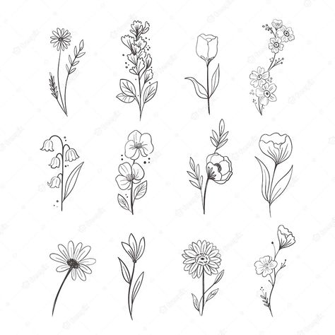 Hands Flowers Tattoo, Line Drawn Flowers Simple, Filler Flowers Drawing, Small Drawings Flower, Tiny Flower Drawing Simple, Mini Flower Sketch, Small Flowers Design, Hand Drawn Flower Bouquet, Simple Flower Outline Tattoo