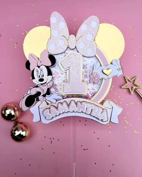 Rosita | on Instagram: "We’ve reached the end of this cute custom party package 🎀 Light pink and gold Minnie Cake topper #caketoppers #caketopperideas #firstbirthday" Minnie Mouse Table Settings, Minnie Mouse 3d Cake Topper, Minnie Golden, Minnie Cake Topper, Mickey Mouse Cake Topper, Minnie Mouse Cake Topper, Minnie Mouse Birthday Decorations, 3d Cake Toppers, Minnie Birthday Party