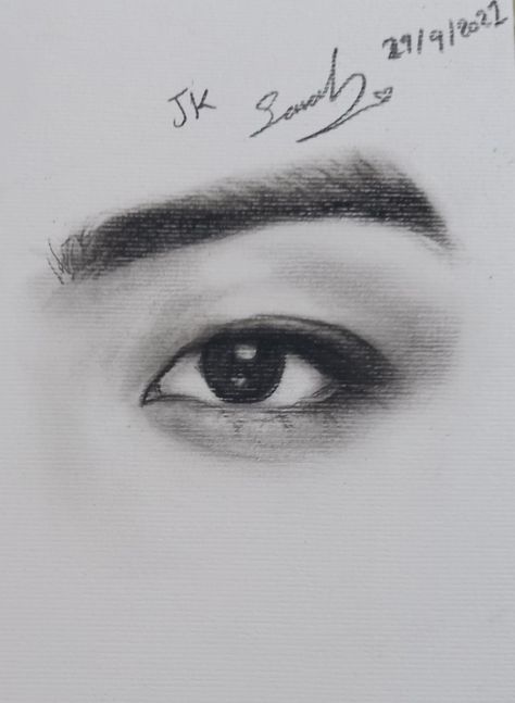 Jungkook Portrait Drawing Easy, Jungkook Drawing Eyes, Draw Jungkook Easy, Jungkook Eyes Sketch, Jungkook Face Drawing, Jungkook Portrait Drawing, Sketches Jungkook, Jungkook Sketch Pencil Easy, How To Draw Jungkook