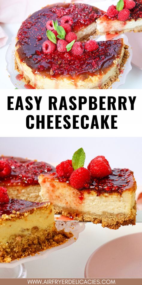 Easy Raspberry Cheesecake Recipe everyone can make in their kitchen. Cheesecake With Raspberry Topping, Raspberry Glaze For Cheesecake, Raspberry Topping For Cheesecake, Easy Raspberry Cheesecake, Raspberry Topping, Cheesecake Recipes Easy Homemade, Lemon Raspberry Cheesecake, Cheesecake Toppings, Caramel Cheesecake