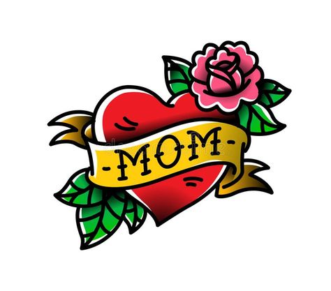 Heart And Flower Tattoo, Old School Rose, Mom Heart Tattoo, Japanese Tiger Tattoo, Z Tattoo, Tattoo Vector, Mom Tattoo Designs, Mom Tattoo, Heart Tattoos