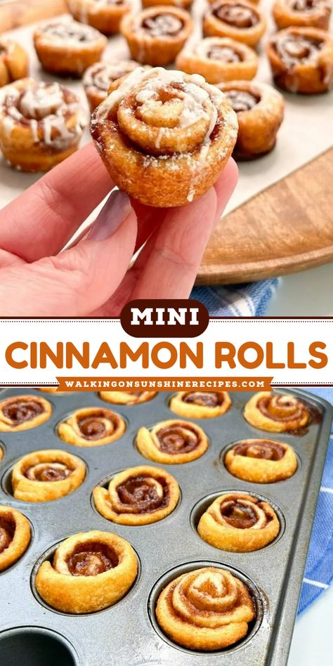 Craving a sweet treat but short on time? Try this shortcut recipe for Mini Cinnamon Rolls using Crescent Rolls. Magic Stuffed Cinnamon Crescent Rolls, Easy Breakfast Ideas Crescent Rolls, Cinnamon Rolls Crescent Dough, Breakfast Ideas Using Crescent Rolls, Croissant Pillsbury Recipes, Muffin Tin Cinnamon Rolls, Small Cinnamon Rolls, Cinnamon Rolls Mini, Crescent Roll Breakfast Recipes Cinnamon