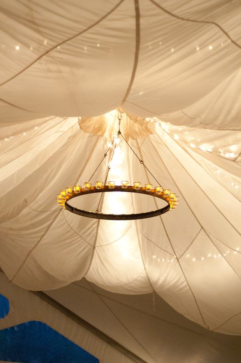 My used army parachutes, christmas lights and chandeliers....made the weddings look like a dream...and I saved thousands of $$$ not renting draping! Aviation Wedding, Army Decor, Ceiling Covering, Wedding Options, Military Wedding, Tent Wedding, Wedding Looks, Christmas Lights, Floral Wedding