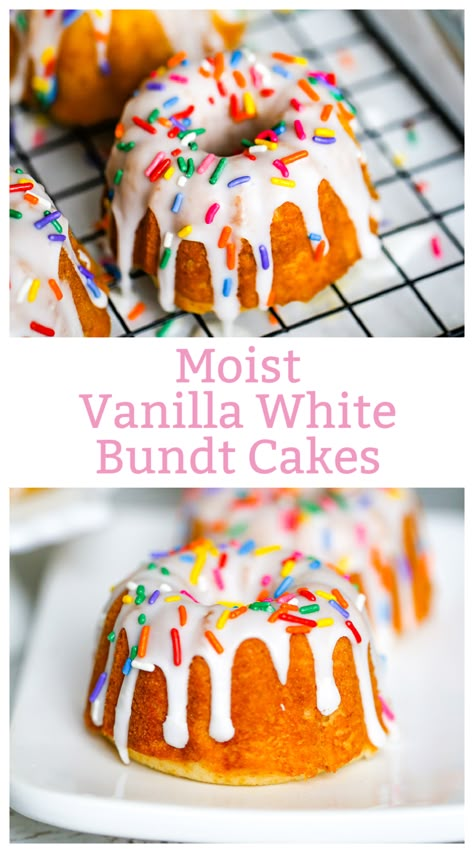 White Cake Bundt Recipe, Healthy Mini Bundt Cake Recipes, Vanilla Mini Bundt Cake Recipes, Homemade Mini Bundt Cakes, Savory Mini Bundt Cakes, Mini Bundt Cakes From Cake Mix Boxes Vanilla, Tiny Bundt Cake Recipes, Small Bunt Cake Recipes Easy, Baby Bundt Cakes