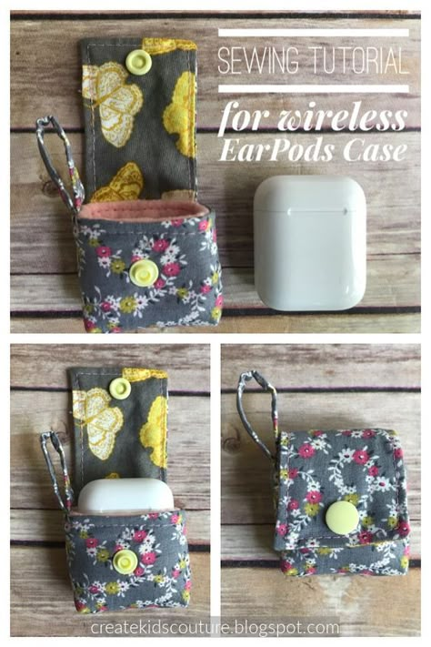 Ear Bud Case Diy Sewing Projects, Airpod Pouch Sewing Pattern, Simple Useful Sewing Projects, Sewing Projects For Office, Sewing Machine Patterns Free, Sewn Airpod Case, Free Small Sewing Projects For Gifts, Earbud Case Sewing, How To Use A Sewing Pattern