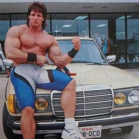 Wrestling Rare Photos on Instagram: “Ultimate Warrior without his signature makeup posing on top of a Mercedes. I won’t lie Warrior looks pretty juiced up in this pic, maybe a…” The Ultimate Warrior, Warrior 1, Lycra Men, Ultimate Warrior, The Warrior, Wwe Superstars, Rare Photos, Pro Wrestling, I Win