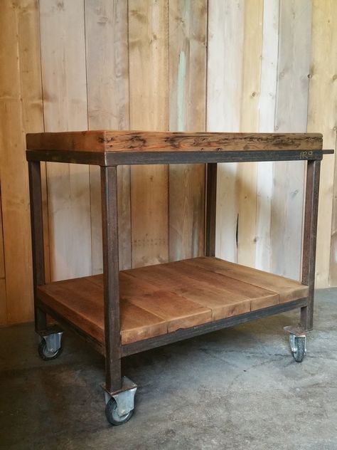 Industrial Reclaimed Pine Kitchen Island Trolley/Butchers Block Bbq Trolley, Pine Kitchen Island, Diy Grill Table, Walking Desk, Smoker Stand, Pizza Oven Outdoor Kitchen, Butcher Block Tables, Kitchen Island Trolley, Butcher Block Island Kitchen