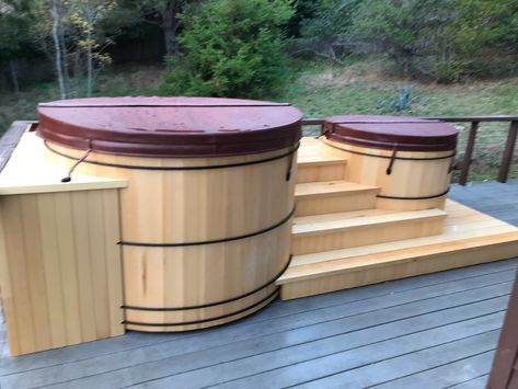 Hot Tub And Cold Plunge Combo, Cedar Cold Plunge, Cold Plunge Tub Outdoor, Outdoor Bathhouse, Colorado Landscaping, Cherry House, Cold Plunge Tub, Backyard Spa, Building A Sauna