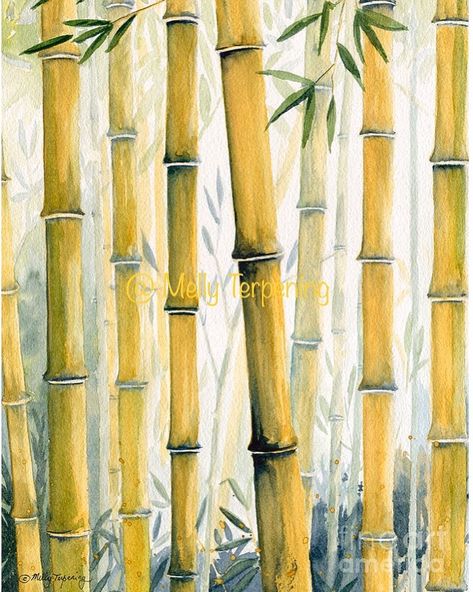 Trees Wall Mural, Contemporary Botanical Art, Bamboo Trees, Tree Wall Murals, Painted Bamboo, Trees Art, Tree Textures, Bamboo Art, Landscape Quilts