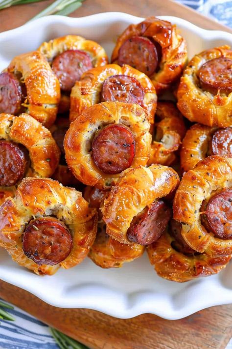 Small Sausage Appetizers, Kielbasa Sausage Appetizers, Polish Sausage Appetizers, Chicken Sausage Appetizer, Sausage Appetizers For Party, Smoked Sausage Appetizers, Sausage Braid, Pillsbury Appetizers, Sausage In A Blanket