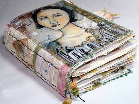 Altered Book Journal, Buch Design, New Media Art, Mixed Media Journal, Fabric Journals, Sketchbook Journaling, Handmade Journals, Fabric Book, Handmade Books