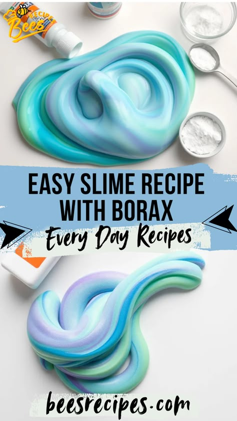 Easy Slime Recipe with Borax: Fun & Simple Homemade Craft for All Ages! #SlimeRecipe #HomemadeSlime #BoraxSlime #DIYSlime #CraftingFun #SlimeMaking #SlimeAtHome #FunWithSlime #SlimeScience #EasyCrafts Borax Slime Activator Recipe, Fluffy Slime Recipe With Borax Easy, Diy Bouncy Balls With Borax And Glue, Slime Borax Recipe, Easy Homemade Slime For Kids, Crafts With Cornstarch, White Glue Slime Recipe, Easy Homemade Slime, Thick And Glossy Slime Recipe