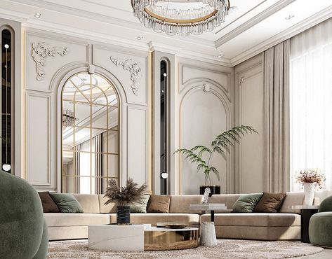 Neo Classic Men's Majlis Design :: Behance New Classic Villa Interior Design, Classic Drawing Room, Majles Design, Classic Majlis, Neo Classic Reception, Neoclassical Living Room, Neo Classical Interiors, Void Design, Mansion House Plans