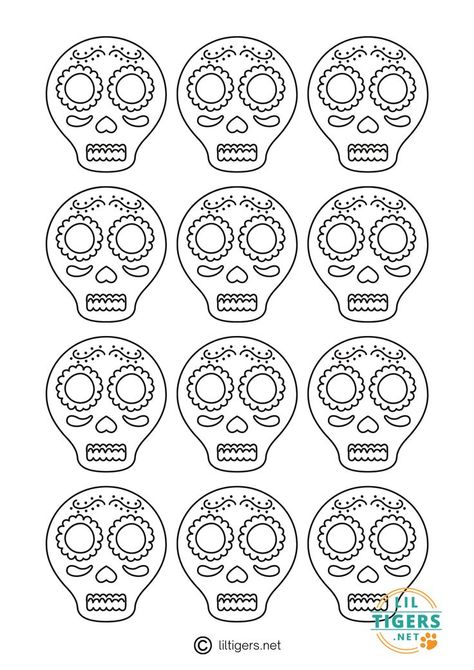 Free Printable Sugar Skull Stencils Dia De Los Muertos Decorations Ideas Printable, Sugar Skull Coloring Pages For Kids, Day Of The Dead Printables Free, Skull Template Printables, Skull Printables, Sugar Skull Template, Skull Stencils, Sugar Skull Coloring Pages, Sugar Skull Stencil