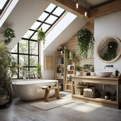 10+ Creative Loft Bathroom Design Ideas You'll Love • 333+ Images • [ArtFacade] Loft Bedroom Bathroom Ideas, Loft Bedroom Bathroom, Loft Bedroom And Bathroom, Loft Bedroom With Bathroom, Mens Bathroom Ideas For Men Master Bath, Bathroom Skylight Ideas Ceilings, Bathroom Ideas Attic, Vaulted Ceiling Bathroom, A Frame Bathroom