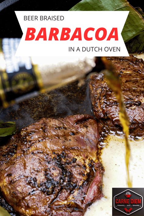 Beef Barbacoa Dutch Oven, Braised Beef Barbacoa, Braised Barbacoa, Beef Cheek Tacos Recipe, Beef Cheeks Recipe, Beer Braised Beef, Dutch Oven Beef, Barbacoa Recipe, Barbacoa Beef