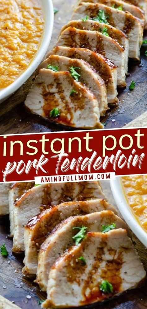 This recipe is a great way to make dinner all in one pot! The Instant Pot perfectly cooks up pork tenderloin along with a delicious sweet potato apple mash. In less than 30 minutes, you can have an easy, healthy meal that is sure to be a family favorite during winter! How To Cook Pork Tenderloin In Instapot, Ip Pork Tenderloin, Pork Tenderloins In Instant Pot, Pork Tenderloin Instant Pot Cook Time, Pork Tenderloin In Pressure Cooker, Pork Tenderloin Insta Pot, Instant Pot Recipes Pork Tenderloin, Pre Seasoned Pork Tenderloin Instant Pot, Instant Pot Pork Tenderloin And Rice