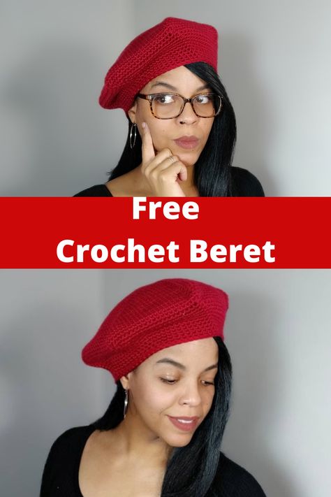 Add a dash of “Chic” to your wardrobe with is easy crochet beret pattern. The red coloring really makes this DIY beret pop. This classic crochet beret hat would make the perfect gift for anyone! Best of all, it's a free crochet beret pattern and a video tutorial is included with the written crochet beret pattern. Yarn provided by WeCrochet #WeCMay21 #sponsored #crochethat #freecrochetberetforwomen #freecrochetpattern #crochetberet Free Crochet Beret Hat Patterns, Beret Free Crochet Pattern, Crochet French Hat, Baret Hat Crochet Pattern, Crochet Barret Hat Pattern Free, Crochet French Beret Free Pattern, How To Crochet A Beret, Beret Pattern Crochet, Crocheted Beret Free Pattern