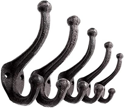 5 Pack Decorative Rustic Cast Iron, Wall Mounted Coat Hooks (Set of 5) Vintage Inspired, Modern Farmhouse, Coats, Bags, Hats, Towels (Antique Black) Hooks For Mudroom, Farmhouse Coat Hooks, Purse Rack, Black Wall Hooks, Decorative Coat Hooks, Rustic Wall Hooks, Cast Iron Coat Hooks, Coat Rack With Storage, Diy Clothes Rack