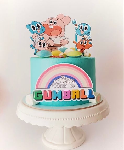 The Amazing World Of Gumball Birthday Party Ideas, Gumball Birthday Cake, Amazing World Of Gumball Cake, Gumball Cake, Gumball Waterson, Gumball Party, Cake Rustic, Party Tips, Wedding Cake Rustic