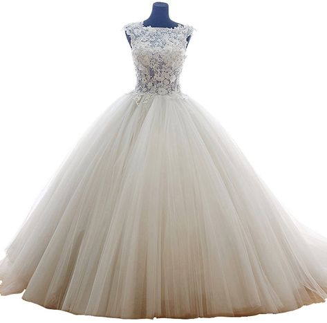 Snowskite Ball Gown High Neck Princess Lace Tulle Wedding Dress 20 White -- Click on the image for additional details.  This link participates in Amazon Service LLC Associates Program, a program designed to let participant earn advertising fees by advertising and linking to Amazon.com. Wedding Dresses High Neck, Scoop Wedding Dress, Lace Tulle Wedding Dress, Dresses High Neck, High Neck Wedding Dress, Bridal Ball Gown, Wedding Dresses With Straps, Womens Wedding Dresses, Trendy Wedding Dresses