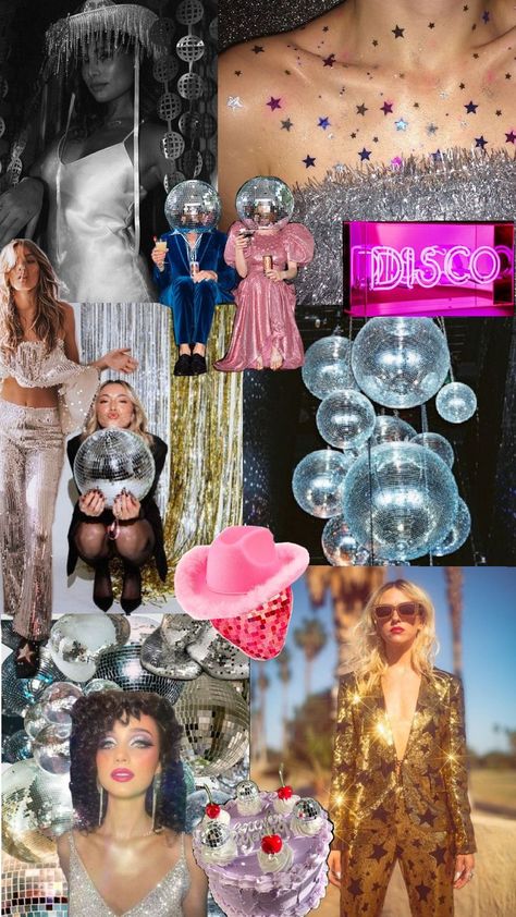 party ideas for a modern disco, glam, nye, cowgirl vibes Groovy Glam Party, Disco Icons, Glam Rock Party, Glam Disco Party, Glam Disco, Disco Aesthetic, Disco Glam, Disco Era, Glam Party