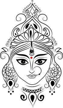 Durga Mata Face Drawing, Durga Eyes Drawing, Navratri Durga Mata Drawing, Devi Maa Paintings, Dasara Drawing Ideas, Goddess Durga Sketch Easy, Durga Mata Rangoli, Mata Rani Drawing Easy Sketch, Durga Mata Mandala Art