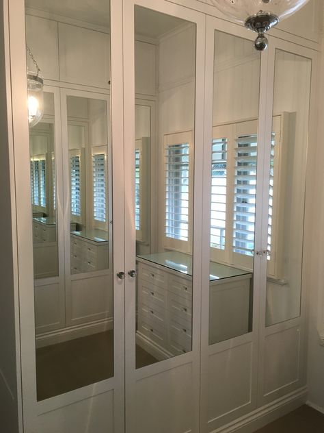 Amazing Hamptons Style Walk In Wardrobe Hamptons Wardrobe, Hampton Wardrobe, Hamptons Walk In Robe, Mirrored Shaker Wardrobe Doors, Bunnings Walk In Wardrobe, Hammonds Fitted Wardrobes, Hamptons Interior, Guest Bedroom Remodel, Sliding Wardrobe Doors