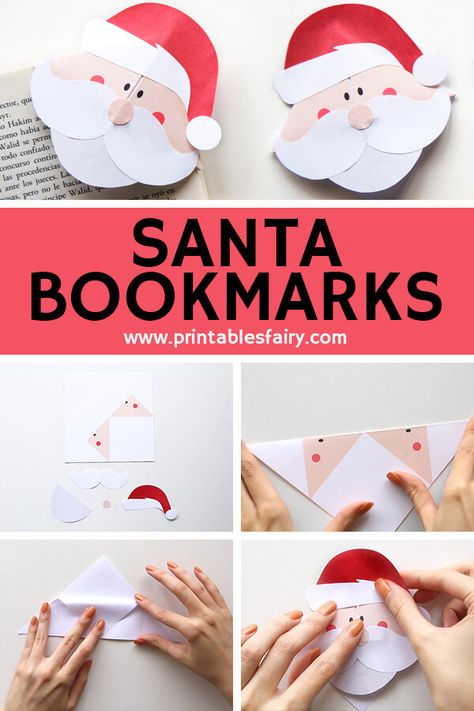 DIY Printable Santa Bookmarks with template. Fun origami Christmas craft for kids. #christmascrafts #christmasactivities #santacrafts Diy Christmas Bookmarks, Christmas Bookmarks Diy, Corner Bookmarks Diy, Santa Bookmark, Elf Craft For Kids, Diy Corner Bookmarks, Elf Craft, Fun Origami, Elf Crafts