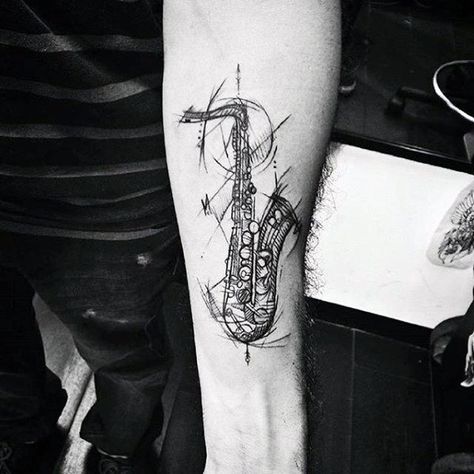 Mens Saxophone Sketched Inner Forearm Tattoos Saxophone Tattoo, Music Tattoo Ideas, Small Feminine Tattoos, Anubis Tattoo, Unique Small Tattoo, Inner Forearm Tattoo, Music Tattoo Designs, Simple Tattoo Designs, Small Tattoos Simple