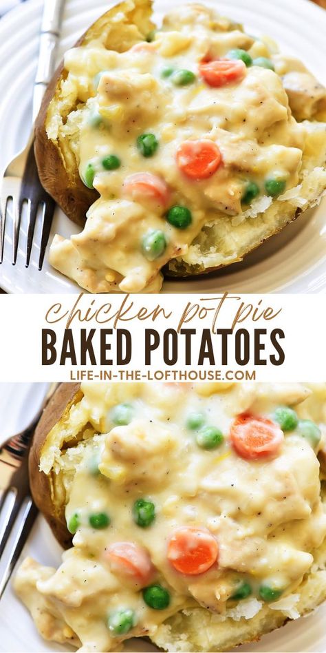 Chicken Pot Pies, High Carb Foods, Pot Pies, Baked Potatoes, No Bake Pies, Potato Dishes, Chicken Pot, Chicken Pot Pie, Poultry Recipes