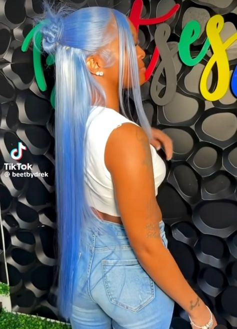 Icy Blue Hair Black Women, Light Blue Wigs For Black Women, Baby Blue Wig, Royal Blue Wig, Blue Lace Wig, Cosplay Hairstyles, Random Hairstyles, Baby Blue Hair, Wig Inspiration