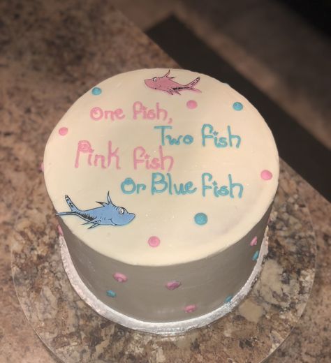 Dr Seuss gender reveal cake Dr Suess Baby Gender Reveal, Gender Reveal Cake Sayings, Dr Seuss Gender Reveal Ideas, Lake Gender Reveal Ideas, Rainbow Gender Reveal Cake, Fish Gender Reveal Ideas, Dr Seuss Gender Reveal, Fishing Gender Reveal, Disney Gender Reveal