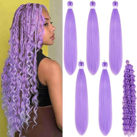 PRICES MAY VARY. Packs of 6 :5 pack Pre stretched Braiding Hair,1 pack deep wave crochet braids,26inch, 1.2 Ib hair. Made with low temperature fiber, easy to lock and shape. DIY: You can make your own boho braids braiding hair easily by yourself.. Colored boho braiding hair ,suitable for all kinds of occasions. Soft touch, not tangling,not shedding boho braids braiding hair. Purple Boho Braids, Light Purple Braids, Criss Cross Hairstyle Rubber Bands, Dolly Braids, Purple Braiding Hair, Pink Box Braids, Pre Stretched Braiding Hair, Purple Braids, Wave Crochet