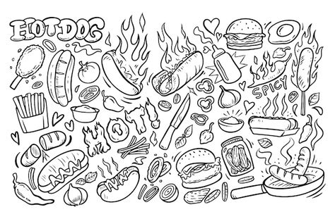 Hot Dog Doodle, Dog Doodle, Doodle Wall, Food Doodles, Tattoo Flash Art, Stationery Templates, Flyer Maker, Business Card Maker, Flash Art