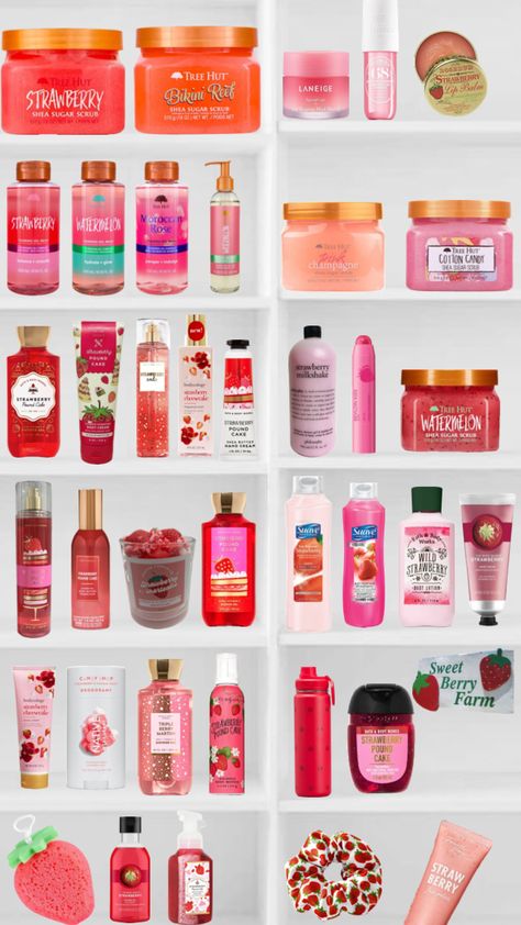 Strawberry Skincare Products, Strawberry Skincare, Red Skincare, Strawberry Shampoo, Strawberry Perfume, Cotton Candy Champagne, Fragrance Lab, Skin Care Routine Order, Pound Cake With Strawberries