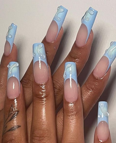 Blue Coffin Nail Designs, Coffin Nails Blue, Coffin Nail Designs, Blooming Gel, Blue Coffin Nails, Blue French Tips, Blue Polish, Blue Nail Art, Blue Palette