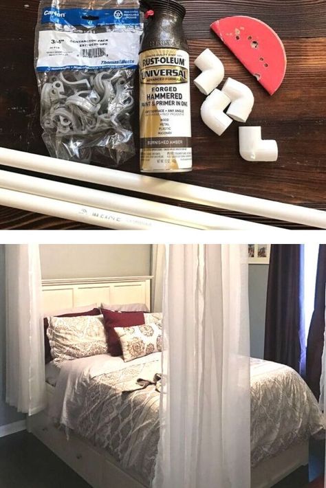 Diy Bed Posts, Four Poster Bed Decorating Ideas, Poster Bed With Curtains, Four Poster Bed Canopy, Four Poster Bed With Curtains, Cozy Room Bedroom, Simple Bed Design, Bed Canopy Curtains, Bed With Curtains