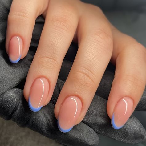 Faster shipping. Better service French Manicure Kit, Short Press On Nails, Blue Monday, Blue Tips, Nagel Tips, Style Français, Fake Nails With Glue, Blue French, Nail Salons