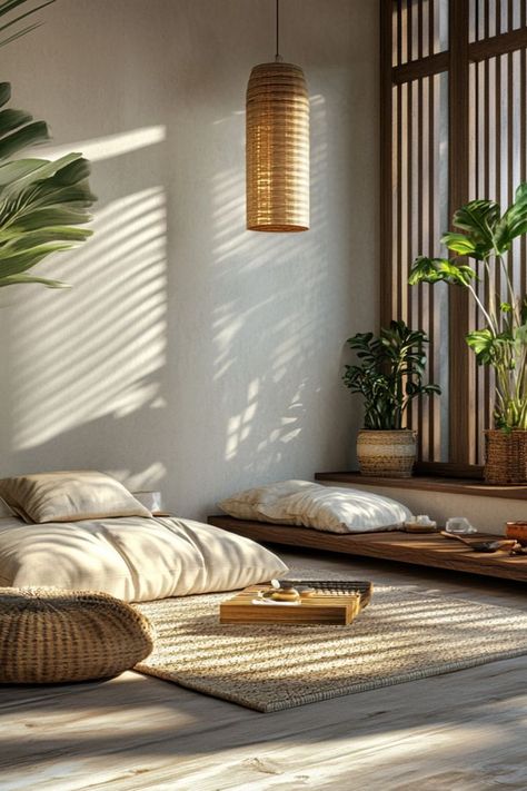 Create a Zen-inspired meditation corner with minimal decor and natural elements. #ZenDecor #MeditationSpace #CalmingCorners Zen Corner, Cozy Living Room Design, Meditation Room Decor, Meditation Corner, Zen Decor, Minimal Decor, Meditation Space, Meditation Room, Functional Furniture