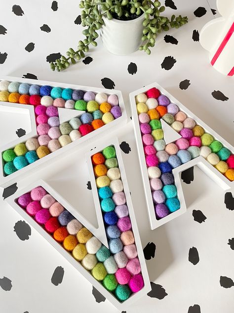 Nursery Rainbow PomPom Letters - made to order Pompom Letters, Pom Letters, Pom Pom Letters, Pompom Decor, Personalized Wooden Letters, Rainbow Pom Pom, Letter Garland, Rainbow Letters, Home Interior Accessories