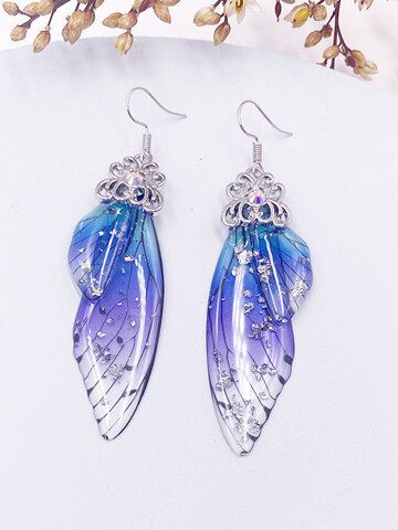 Women's Fashion Jewelry, Gold Jewelry Skull For Women - NewChic Travel Inspired Jewelry, Handmade Fairy, Dragonfly Wings, Wing Jewelry, Butterfly Wing Earrings, Butterfly Wing, Purple Earrings, Purple Rhinestone, Butterfly Jewelry